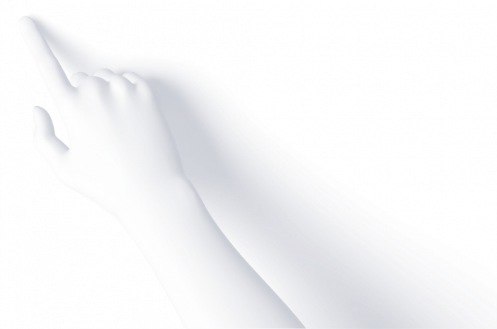 Weiße Hand, die auf den Button zeigt.