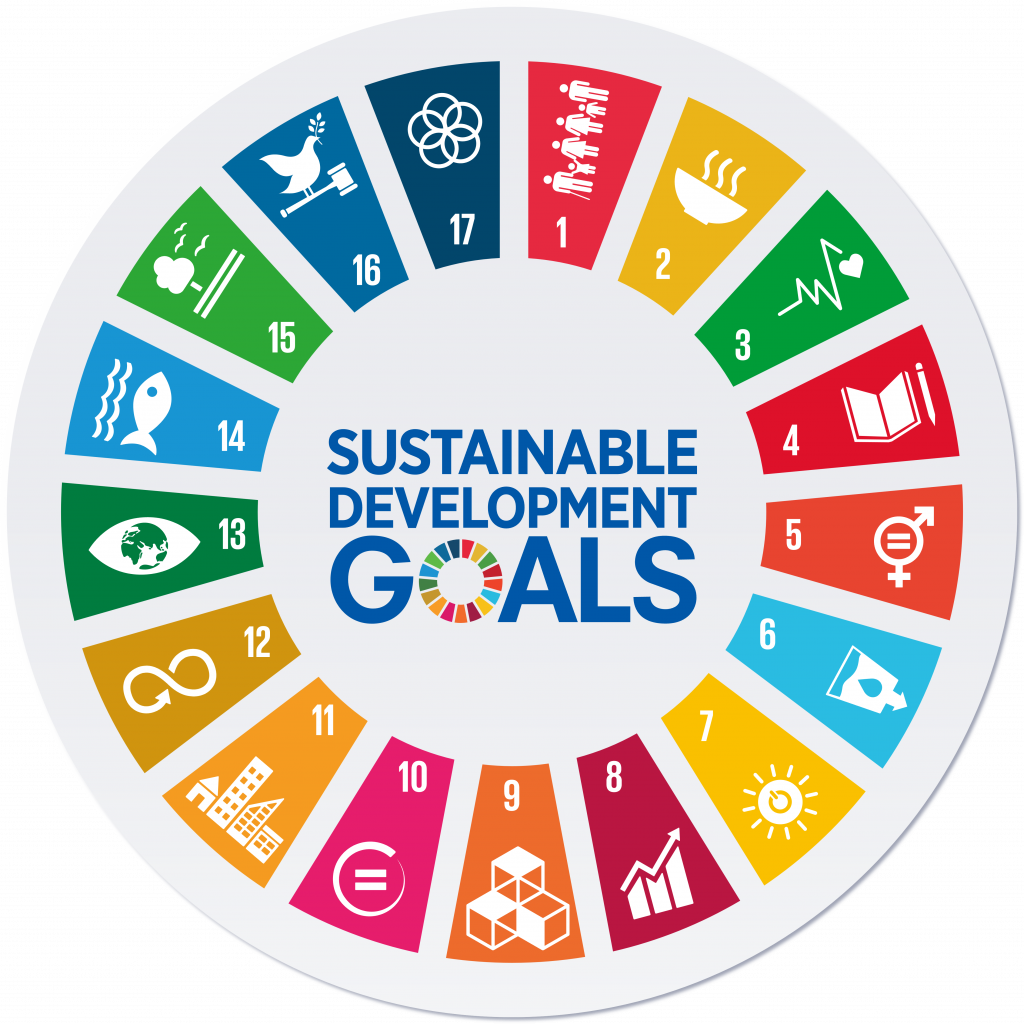 Representación gráfica de los 17 Objetivos de Desarrollo Sostenible (ODS) de las Naciones Unidas en un diagrama circular a color.