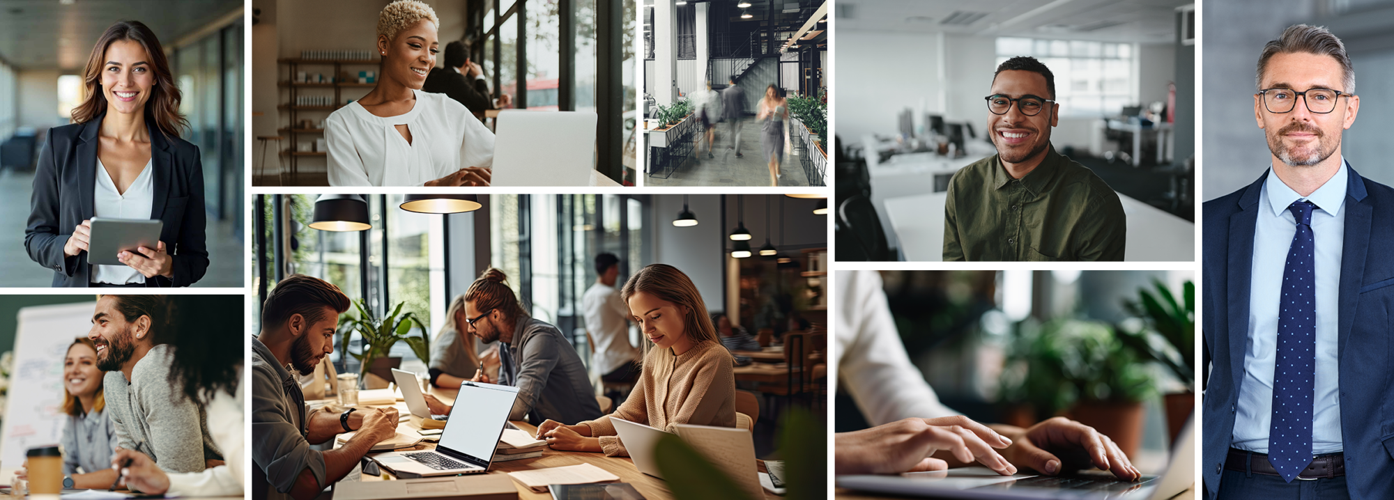 Bildgalerie verschiedener Büroszenen aus dem Alltag von Questax